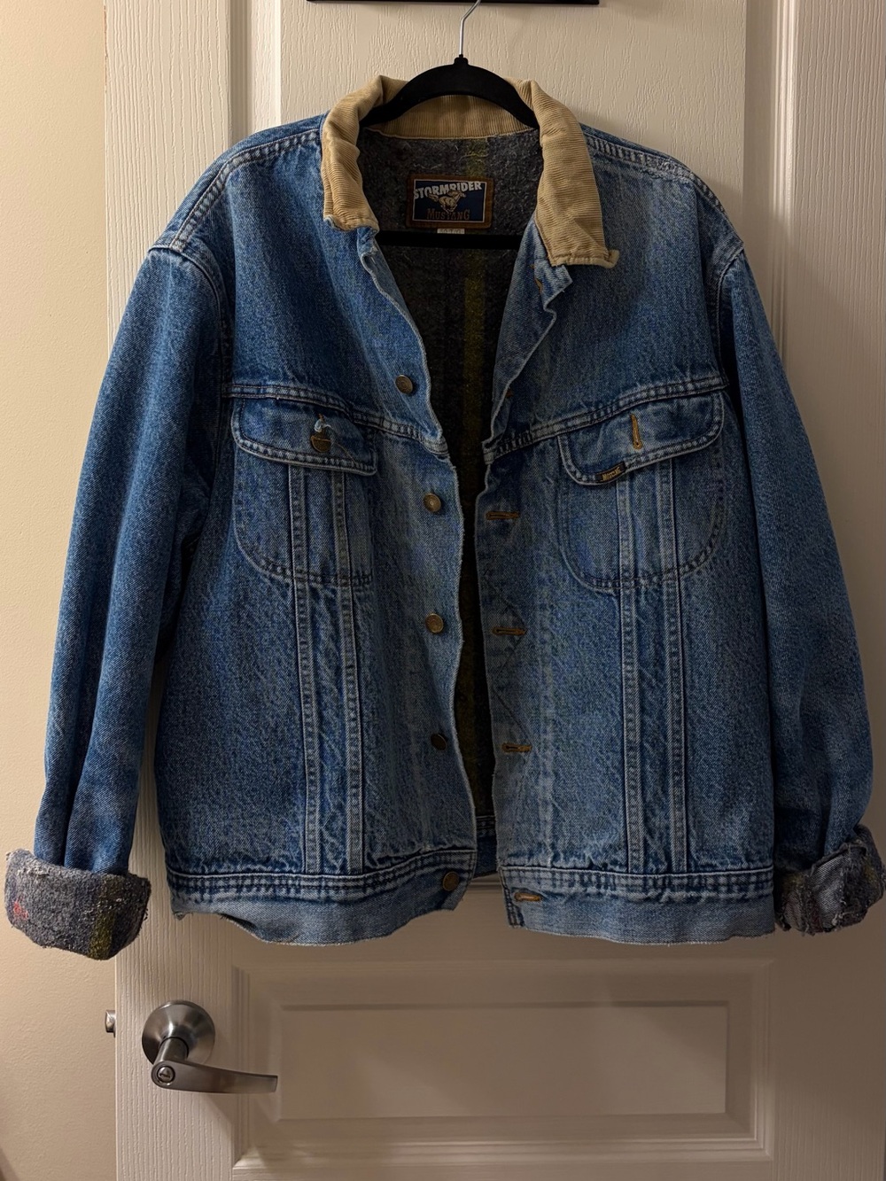 Vintage 90s Stormrider Mustang Denim Fleece Blanket Lined Jean Jacket - XL